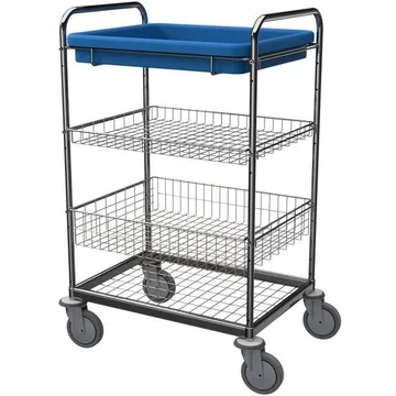 Többcélú kocsi, 1 műanyag kád, 2 dróthálós kosár, m x h x sz: 1110x730x530 mm