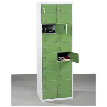 Kisrekeszes szekrény, 2x10 rekesz, ma x sz x mé: 1800x600x500 mm, szín szürke RAL7035 / ajtók zöld RAL6011