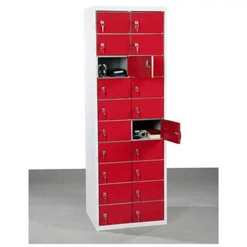 Kis rekeszszekrény, 2x10 rekesz, ma x sz x mé: 1800x600x500 mm, szín szürke RAL7035 / ajtók piros RAL3020