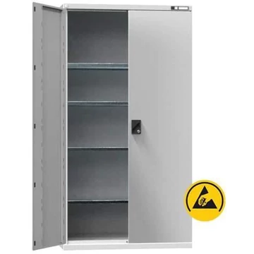 ESD műhelyszekrény, ma x sz x mé: 1950x1044x625 mm, szárnyas ajtók, 4 polc 100 kg, színe világosszürke RAL7035