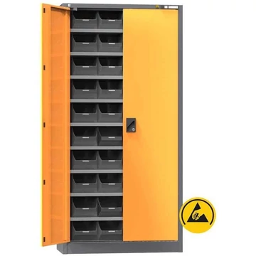 ESD műhelyszekrény 40 állványdobozzal, ma x sz x mé: 1950x950x400 mm, 9 polc, antracit RAL7016 / narancs RAL1028