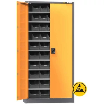 ESD műhelyszekrény 44 állványdobozzal, ma x sz x mé: 1950x950x400 mm, 9 polc, antracit RAL7016 / narancs RAL1028