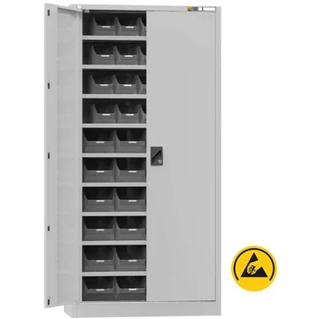 ESD műhelyszekrény 44 állványdobozzal, ma x sz x mé: 1950x950x400 mm, 9 polc, szürke RAL7035