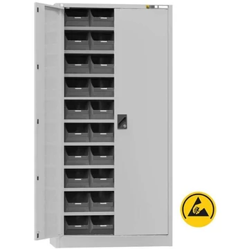ESD műhelyszekrény 40 állványdobozzal, ma x sz x mé: 1950x950x400 mm, 9 polc, szürke RAL7035