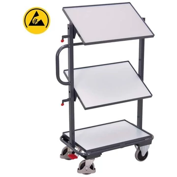 ESD tárolókocsi VARIOfit, 2 dönthető polcos állvány 610x410 mm