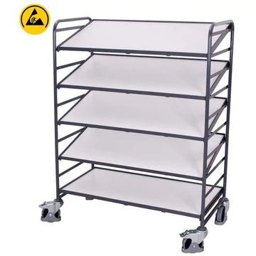 ESD tárolókocsi VARIOfit, 5 dönthető polc 1240x610 mm