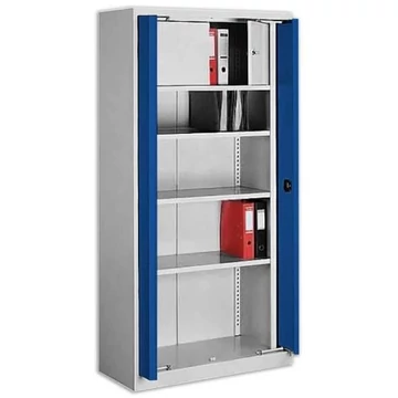 Beforduló ajtós szekrény belső szekrénnyel, ma x sz x mé: 1990 x 1000 x 435 mm, ház világosszürke RAL7035 / ajtó színe kék RAL5010