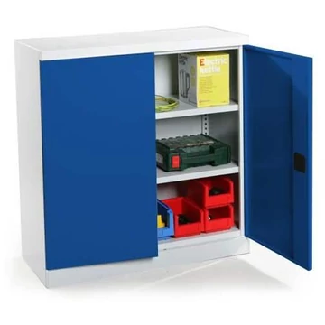 Dupla ajtós szekrény, ma x sz x mé: 1040 x 1200 x 435 mm, ház színe világosszürke RAL7035 / ajtó színe enciánkék RAL9005