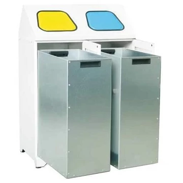 Újrahasznosítható tartály horganyzott belső tartállyal, kétrészes - 2 x 80 l-es térfogat, sárga + kék betétlap