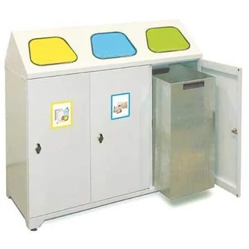 Újrahasznosítható tartály horganyzott belső tartállyal, háromrészes - 3 x 80 l-es térfogat, zöld + kék + sárga behelyező fedél