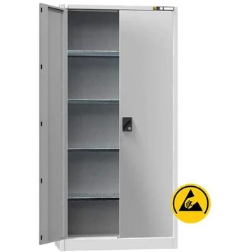 ESD műhelyszekrény, ma x sz x mé: 1950x950x400 mm, szárnyas ajtók, 4 polc 100 kg, szín világosszürke RAL7035