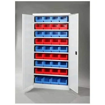 Szekrény elöl nyitott tárolódobozokkal, 8 polc, 36 doboz, ma x sz x mé: 1990x1000x435 mm, szürke szín RAL7035