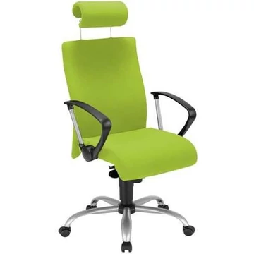 NEO irodai forgószék, széles üléssel és kartámaszokkal, fejtámlával, acél talppal, világoszöld