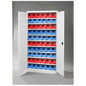 Szekrény elöl nyitott tárolódobozokkal, 9 polc, 60 doboz, ma x sz x mé: 1990x1000x435 mm, szürke színű RAL7035