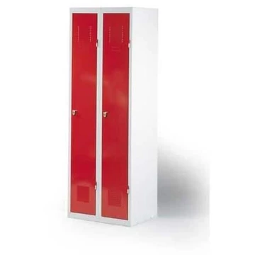 Lapra szerelt szekrény, kétajtós, 2 x 300 mm, vázszerkezet világosszürke RAL7035, tűzvörös ajtók RAL3000, hengerzár