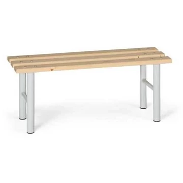 Ruhatári pad, fenyő lécekből álló ülés, szürke acélszerkezet, hossza 1,0 m