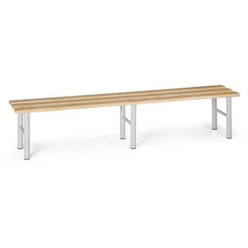 Ruhatári pad, fenyő lécekből álló ülés, szürke acélszerkezet, hossza 2,0 m