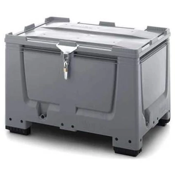 BigBox polietilénből, fedéllel és reteszelő szettel, tömör fal, 1200x1000x790 mm, lábbal