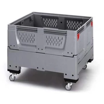 Összecsukható BigBox polietilénből, szellőzőnyílásokkal, 1200 x 1000 x 790 mm, kerekekkel