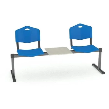 Pad - 2 ülés tárolóasztallal, hossza 1780 mm, műanyag ülés, kék szín, keret fekete