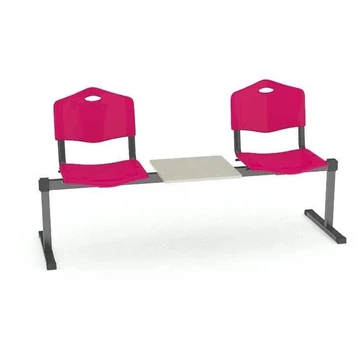 Pad - 2 ülés tárolóasztallal, hossza 1780 mm, műanyag ülés, piros szín, keret fekete