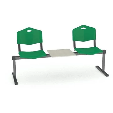 Pad - 2 ülés tárolóasztallal, hossza 1780 mm, műanyag ülés, zöld színű, fekete keret