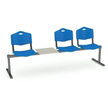 Pad - 3 ülés tárolóasztallal, hossza 2345 mm, műanyag ülés, kék szín, fekete keret