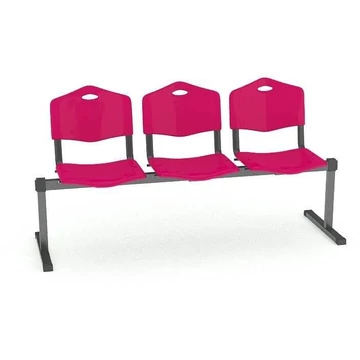 Pad - 3 ülés, hossza 1780 mm, műanyag ülés, piros szín, keret fekete