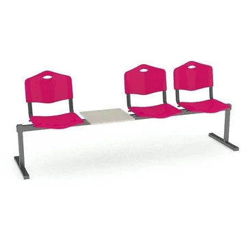 Pad - 3 ülés tárolóasztallal, hossza 2345 mm, műanyag ülés, piros szín, fekete keret