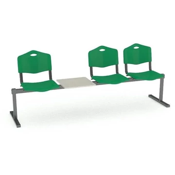 Pad - 3 ülés tárolóasztallal, hossza 2345 mm, műanyag ülés, zöld színű, fekete keret