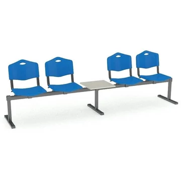 Pad - 4 ülés tárolóasztallal, hossza 2910 mm, műanyag ülés, kék szín, keret fekete