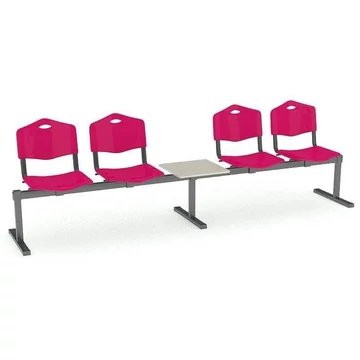 Pad - 4 ülés tárolóasztallal, hossza 2910 mm, műanyag ülés, piros szín, fekete keret