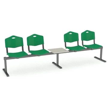 Pad - 4 ülés tárolóasztallal, hossza 2910 mm, műanyag ülés, zöld színű, fekete keret