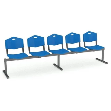 Pad - 5 ülés, hossza 2910 mm, műanyag ülés, kék szín, keret fekete