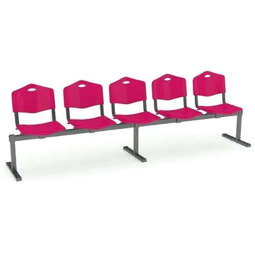 Pad - 5 ülés, hossza 2910 mm, műanyag ülés, piros szín, keret fekete