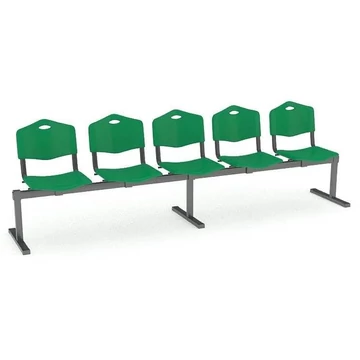 Pad - 5 ülés, hossza 2910 mm, műanyag ülés, zöld színű, fekete keret