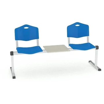 Pad - 2 ülés tárolóasztallal, hossza 1780 mm, műanyag ülés, kék szín, keret alumínium színű