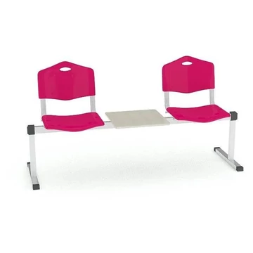 Pad - 2 ülés tárolóasztallal, hossza 1780 mm, műanyag ülés, piros szín, váz alumínium színű