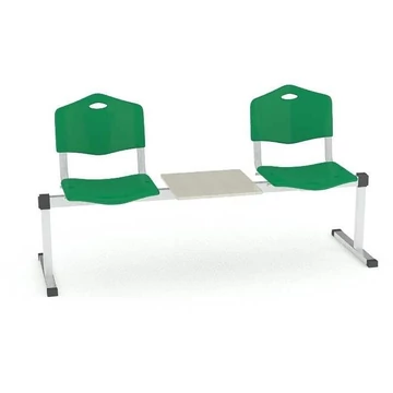 Pad - 2 ülés tárolóasztallal, hossza 1780 mm, műanyag ülés, zöld színű, keret alumínium színű