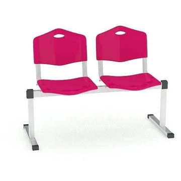 Pad - 2 ülés, hossza 1215 mm, műanyag ülés, vörös színű, keret alumínium színű