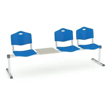 Pad - 3 ülés tárolóasztallal, hossza 2345 mm, műanyag ülés, kék szín, keret alumínium színű