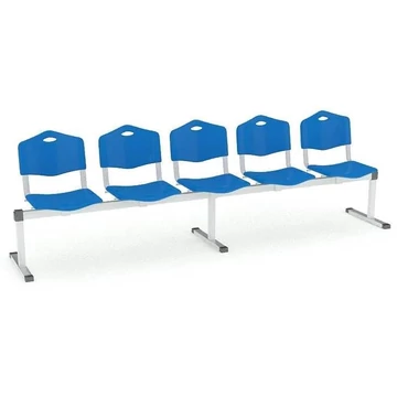 Pad - 5 ülés, hossza 2910 mm, műanyag ülés, kék szín, keret alumínium színű