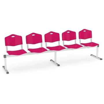 Pad - 5 ülés, hossza 2910 mm, műanyag ülés, piros szín, keret alumínium színű