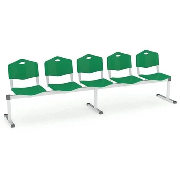 Pad - 5 ülés, hossza 2910 mm, műanyag ülés, zöld színű, keret alumínium színű