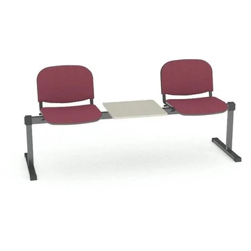 Pad - 2 ülés tárolóasztallal, hossza 1780 mm, kárpitozott ülés, piros szín, fekete keret