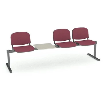 Pad - 3 ülés asztallal, hossza 2345 mm, kárpitozott ülés, piros szín, fekete keret