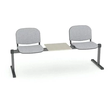 Pad - 2 ülés asztallal, hossza 1780 mm, kárpitozott ülés, szürke szín, fekete keret