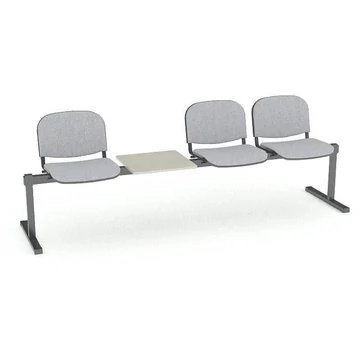 Pad - 3 ülés asztallal, hossza 2345 mm, kárpitozott ülés, szürke szín, keret fekete