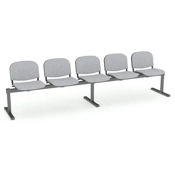 Pad - 5 ülés, hossza 2910 mm, kárpitozott ülés, szürke szín, keret fekete
