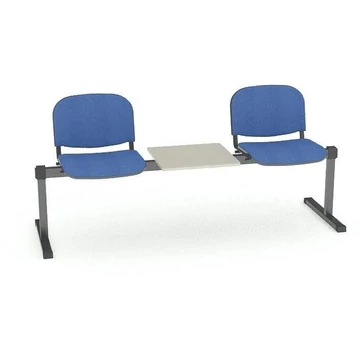 Pad - 2 ülés tárolóasztallal, hossza 1780 mm, kárpitozott ülés, kék színű, keret alumínium színű